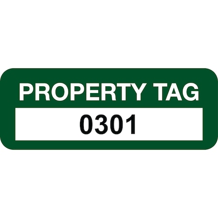 Lustre-Cal Property ID Label PROPERTY TAG Polyester Green 2in x 0.75in  Serialized 0301-0400, 100PK 253744Pe1G0301